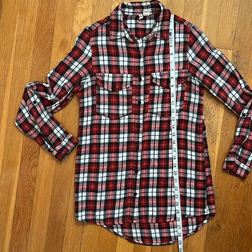 Japna 100% Cotton Flannel Button Down Shirt in Red Black & White Long Top - Picture 9 of 13